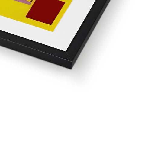 An art print sitting on a white and yellow square picture frame sitting on top of a