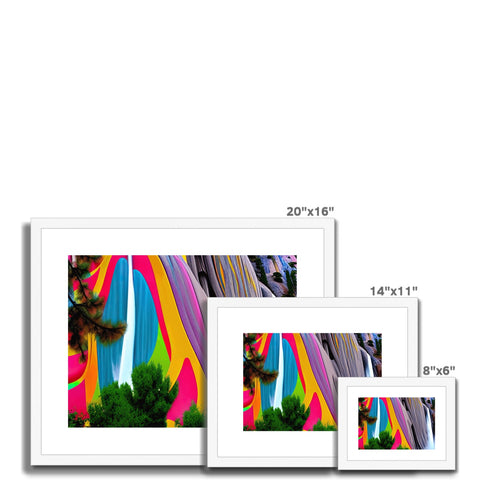 Several white, colorful pictures are displayed on multiple photo frames.