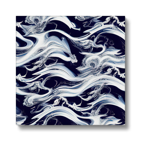 An art print of a white wave on a silver ceramic tile.