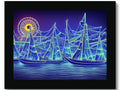A group of sailboats sailing on the shore with many different colors, sailboats and