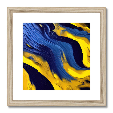 A gold foil framed painting of waves crashing against a blue sky.
