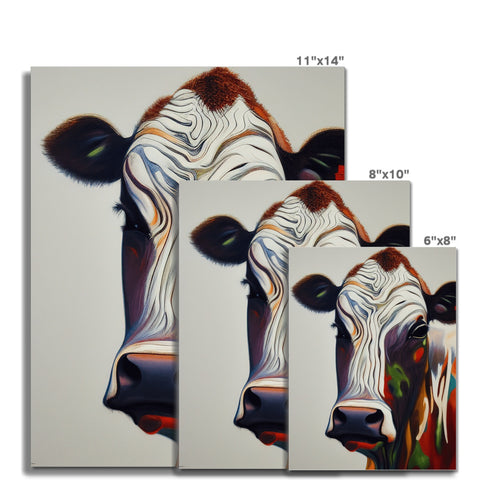 A row of cows is standing there with one large eye looking at an  art print