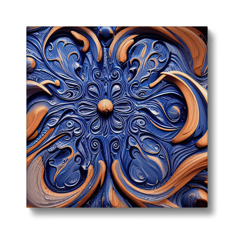 A painting on a wooden panel that has a swirl design in it.