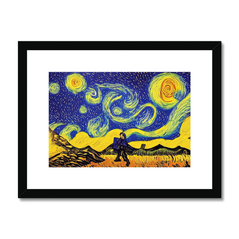 Art print hanging on a wall on a hill side by a field of grass and trees