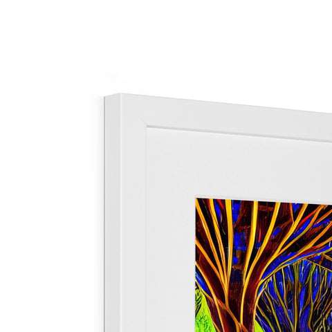 An image of an abstract painting sitting on an art print on a framed picture on a