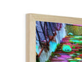 The wood frame is covered with colorful prints of a skate park and a man with a