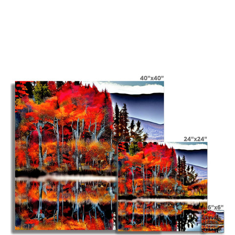 Art print with flames on a wall in a mountainous landscape