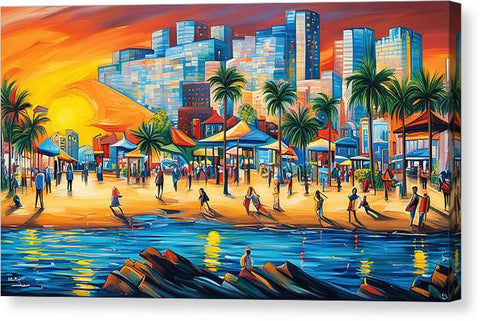 Beach and City Vibrant Art - Canvas Print