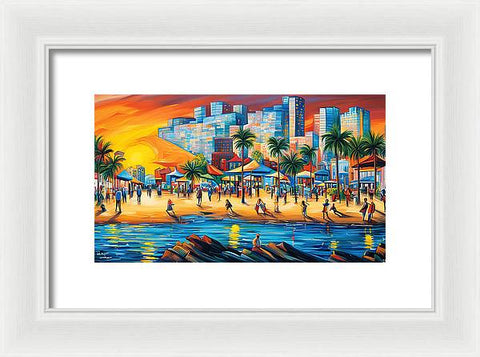 Beach and City Vibrant Art - Framed Print