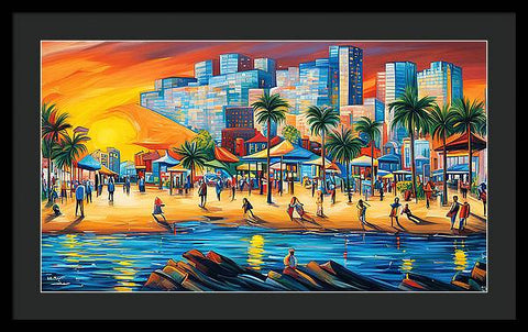 Beach and City Vibrant Art - Framed Print