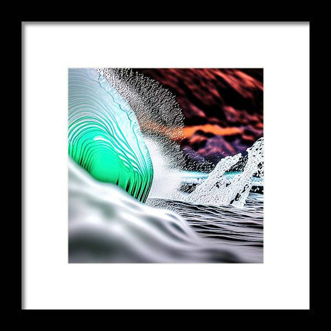 a small wave sitting on top of the ground in the ocean next to an art print