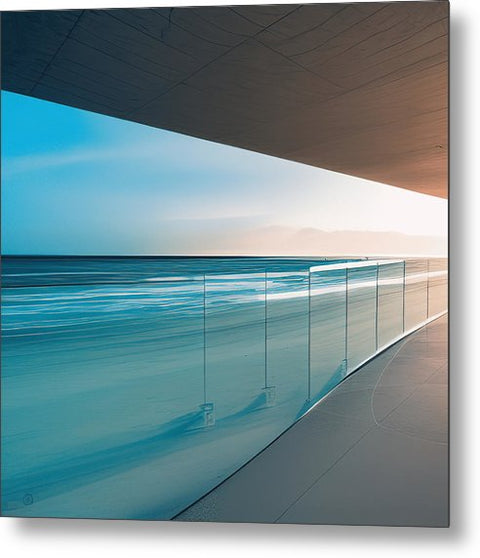 A mirror with a wall of glass glass next to a beach