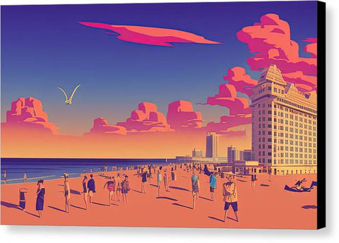 A postcard that says Santa Monica at a beach view