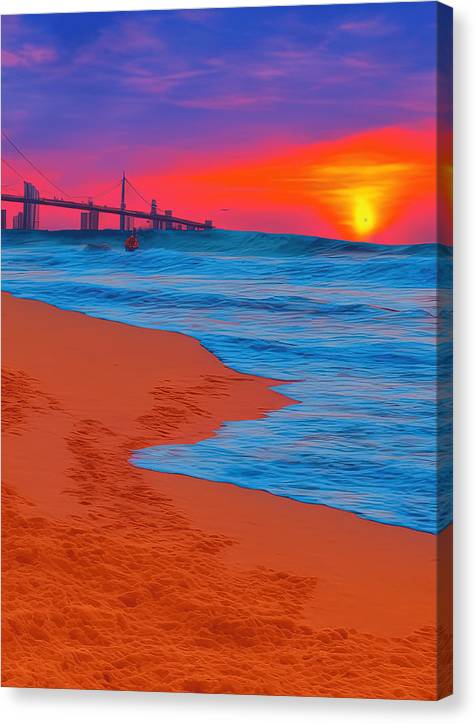 A softcover art print of a soft cover photo of a sailboard with a sunset