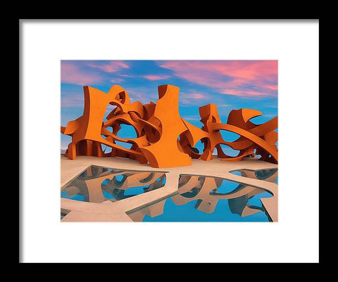 Art print print on wood on white background of large outdoor fountain bench