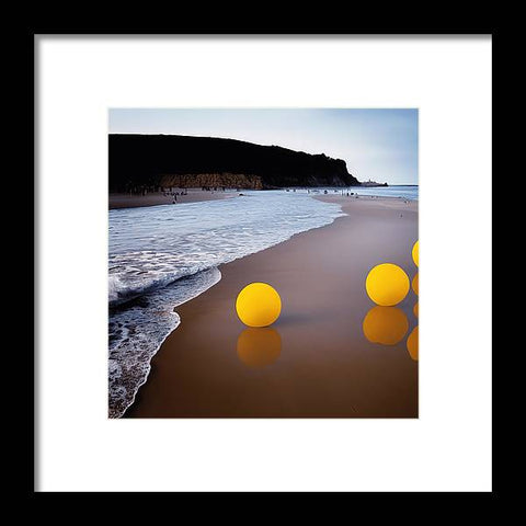 A gold framed art print with several waves at the beach