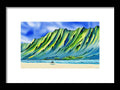 An art print that stands on top of the beach in Hawaii with a beach view