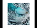 Art print of a blue wave on a rocky beach with a big and colorful ocean