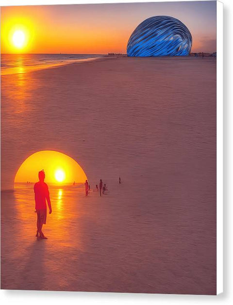 Sunset Over Beach Ball - Canvas Print