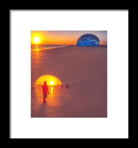 An art print of a sunset on a beach in a desert