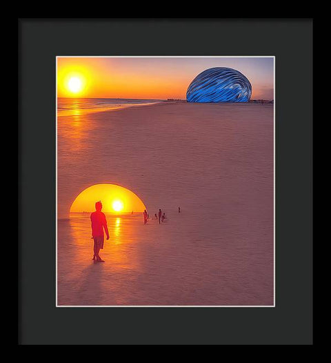 Sunset Over Beach Ball - Framed Print