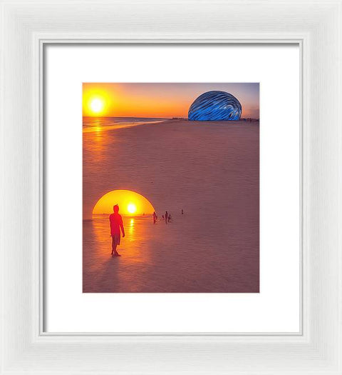 Sunset Over Beach Ball - Framed Print