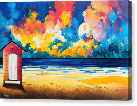 Beach Painting with Abstract Vibrant Dramatic Sky - Canvas Print
