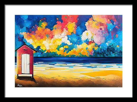 Beach Painting with Abstract Vibrant Dramatic Sky - Framed Print