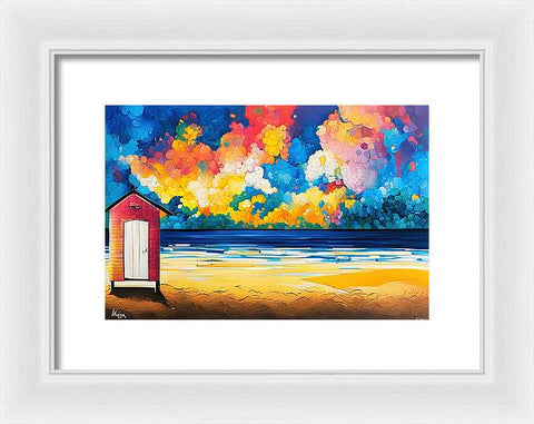Beach Painting with Abstract Vibrant Dramatic Sky - Framed Print