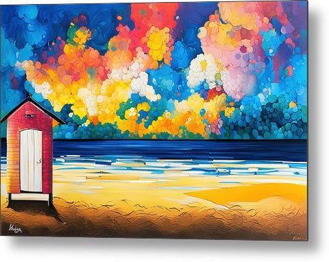 Beach Painting with Abstract Vibrant Dramatic Sky - Metal Print