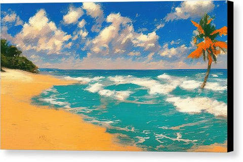 Beach Painting with Orange Palms - Canvas Print