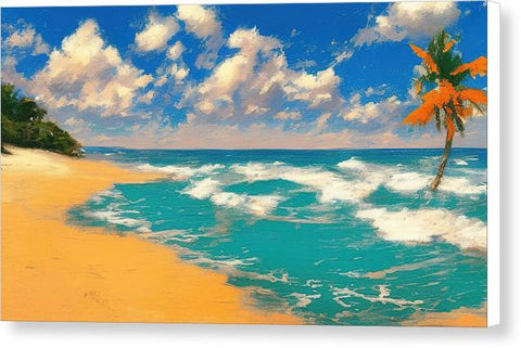 Beach Painting with Orange Palms - Canvas Print