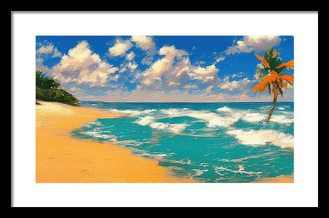 Beach Painting with Orange Palms - Framed Print