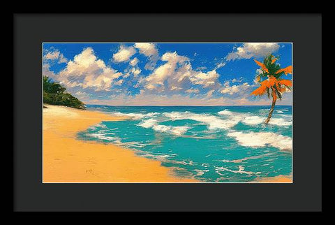 Beach Painting with Orange Palms - Framed Print
