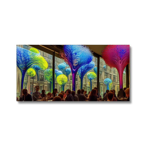 a placemats with colorful artwork beside a table holding a table with other placets