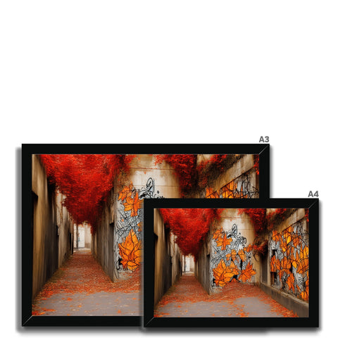 A couple of colorful picture frames on a white wall holding pictures of graffiti in style on