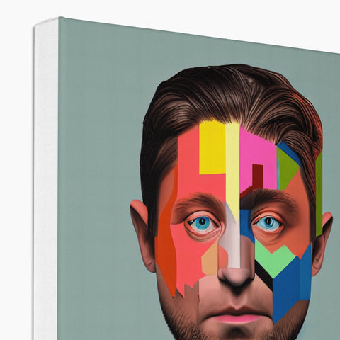 A hardcover with a picture of a man and a piece of artwork on it.
