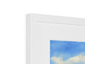 A white picture frame containing a colorful picture of a cloud.
