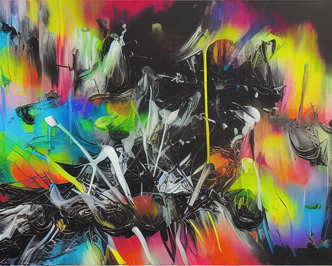A painting made with graffiti filled with splattered colors of different colors.