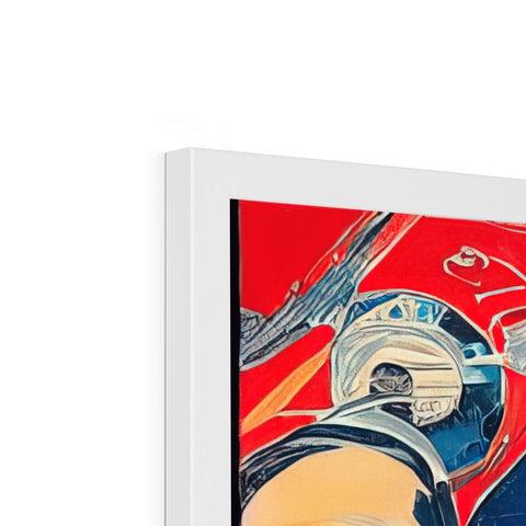 A framed art print of an astronaut flying over a galaxy on a TV console.