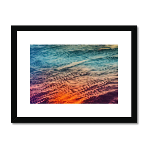 An art print of a piece of artwork facing a boat filled with water and waves.
