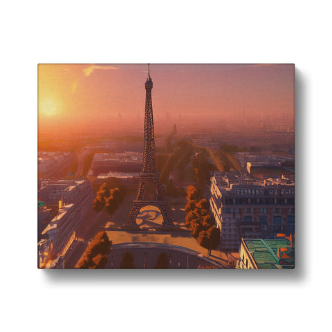 a postcard with a picture of the Eiffel tower standing under a sunset