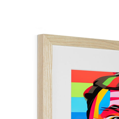 Wooden wood frame is filled with colorful artwork