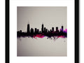 An art print of the chicago city skyline on a wall.