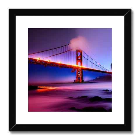 A photo of a golden gate of a bridge is framed on a white frame.