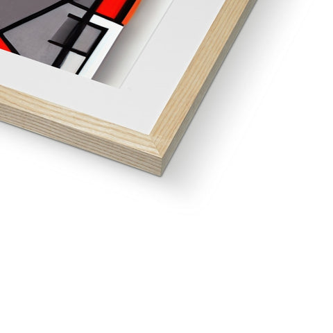 A white picture frame with a red sticker and frame sitting over a frame of wood.