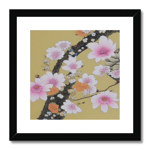 Art prints of two plants that are blooming with cherry blossom.