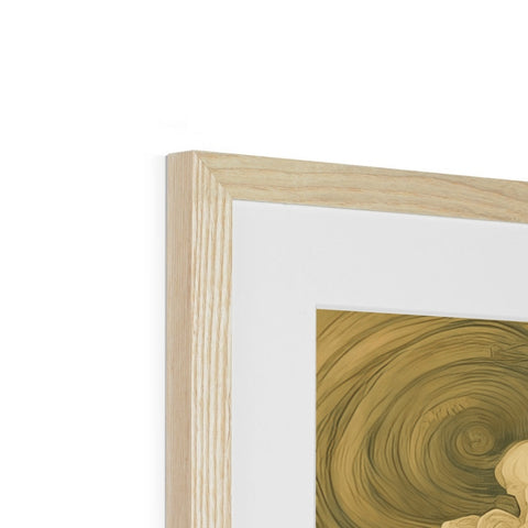 A picture of a yellow and green framed picture and a gold and white sculpture sculpture on
