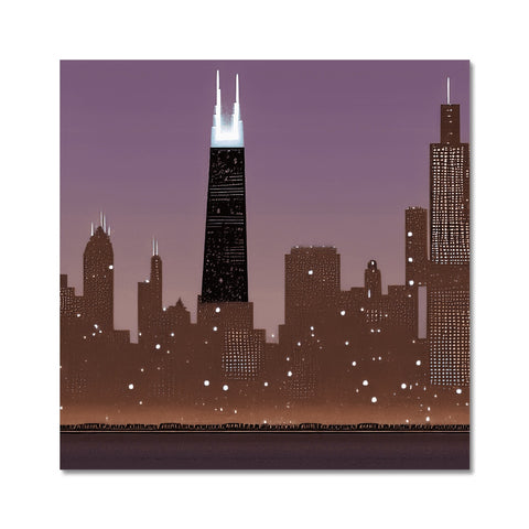A tall city skyline skyline that is lit up at night with numerous buildings and skyscrap