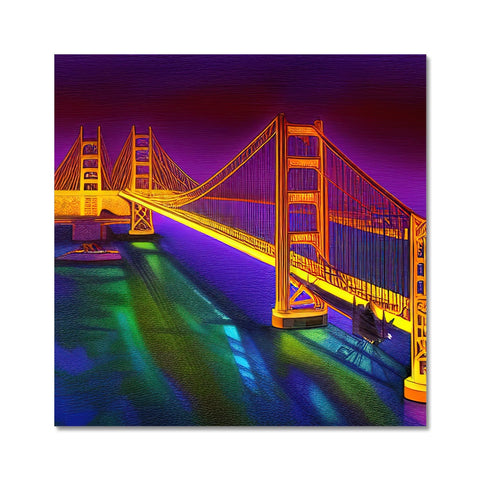 An art print of a large bridge with a fountain at the top of it.